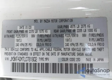 2020 Mazda Cx-5 Grand Touring из США, поврежденный, VIN JM3KFADM7L0781802